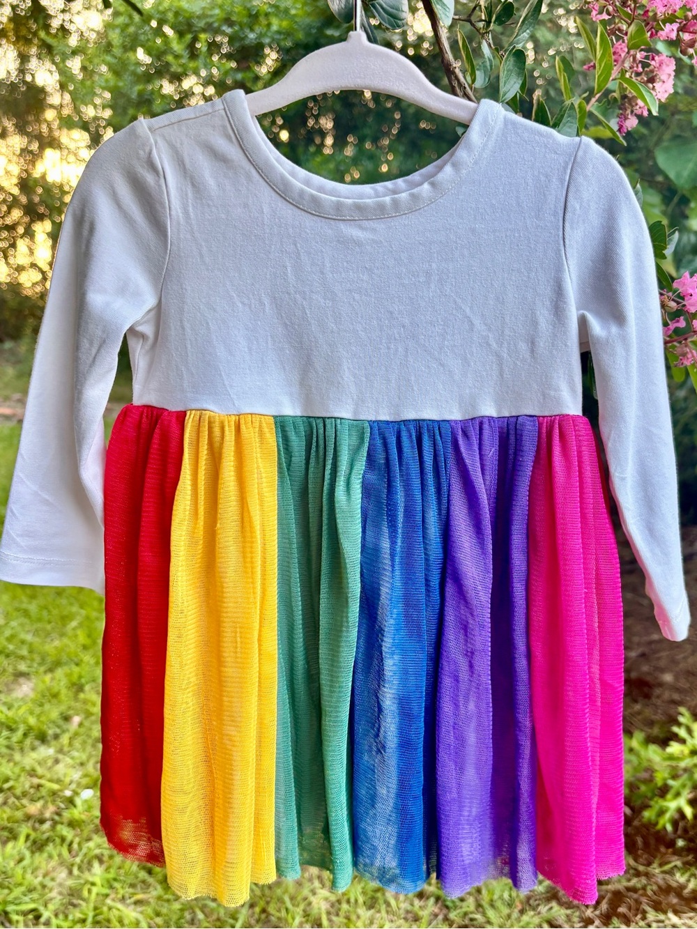 Hanna Andersson Rainbow Tulle Dress 70cm 6-12 Months Long Sleeve Twirl